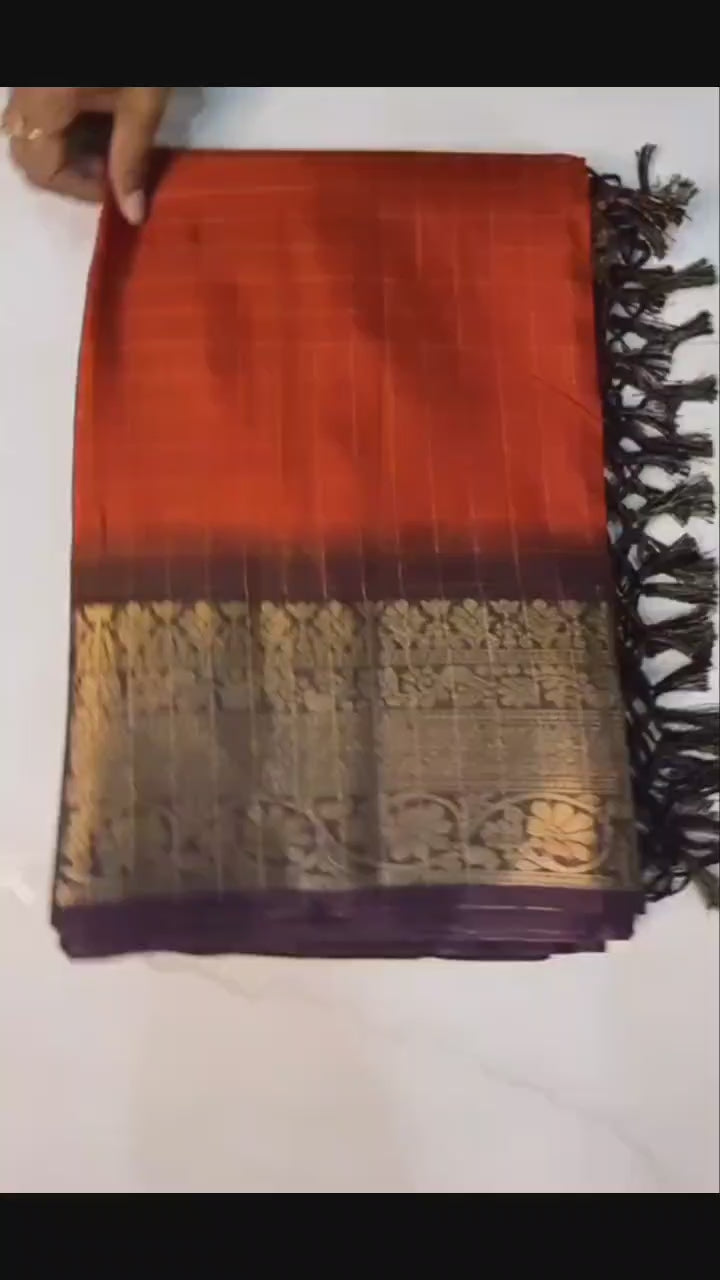 SV05      Rust fenta Orange heavy zari Dola silk Saree