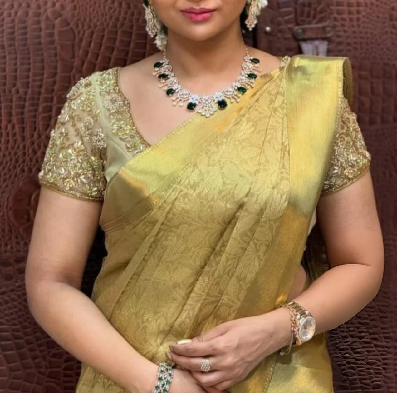 SV19   Semi Bridal Soft Tissue Silk Saree with Rich Zari Border & Pallu
