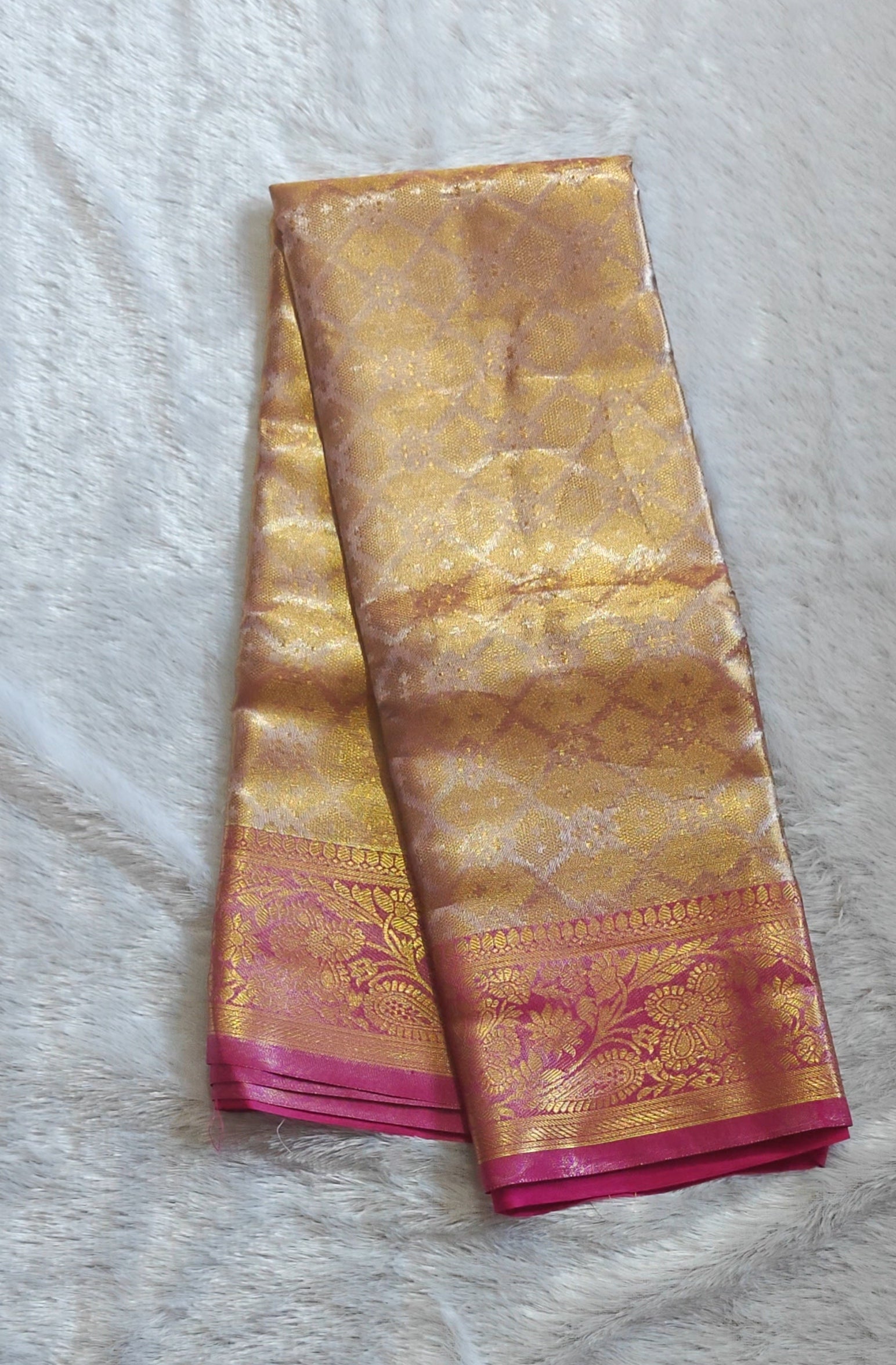 SV16          Semi Bridal Soft Tissue Silk Saree with Rich Zari Border & Pallu