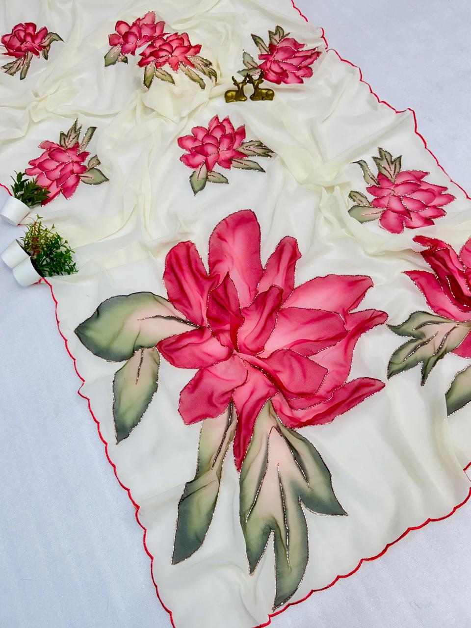 SV30  soft chiffon-style designer sarees with digital floral + butterfly prints.