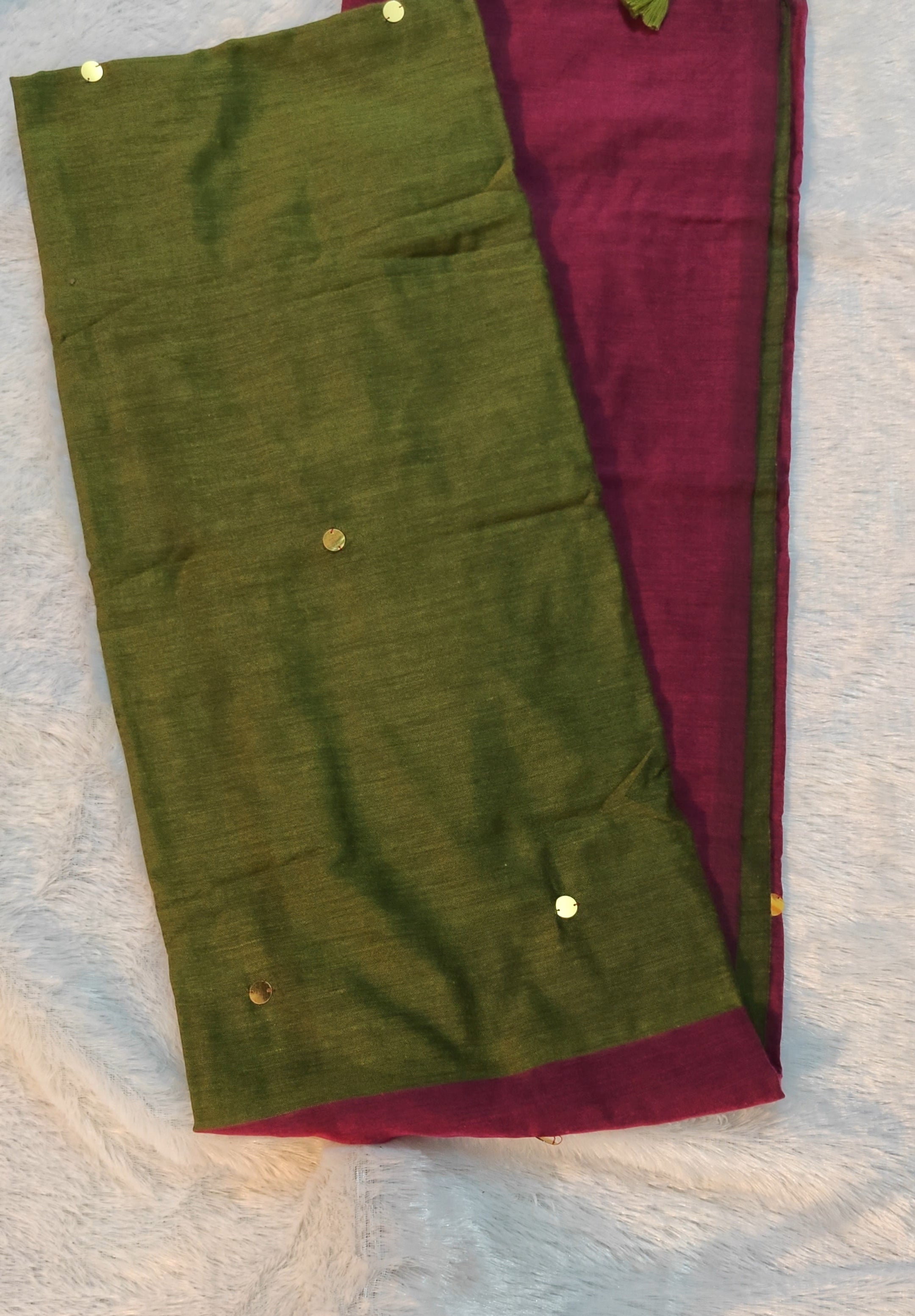 SV14                                     Khadi cotton dual colour gini work sarees