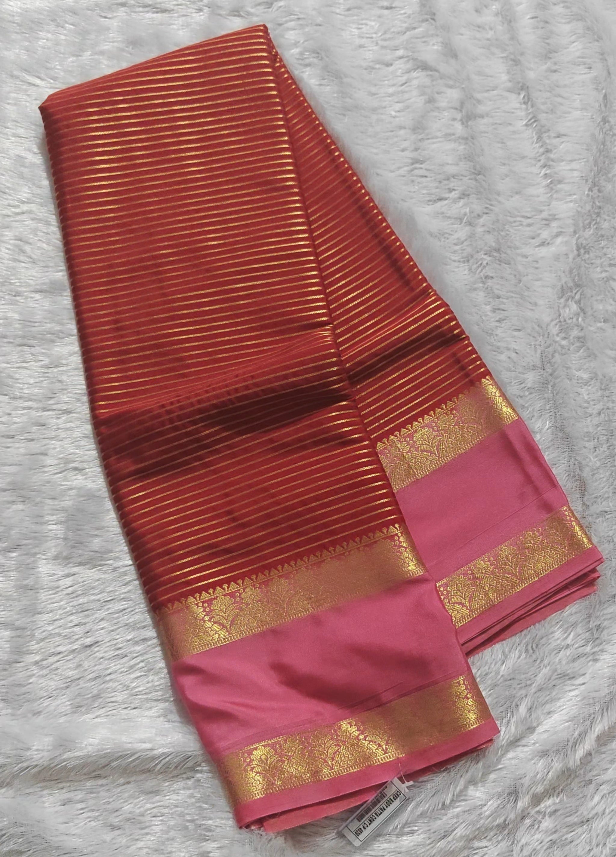 SV29  Mysore Crepe Silk Saree – Rich Stripes with Contrast Border