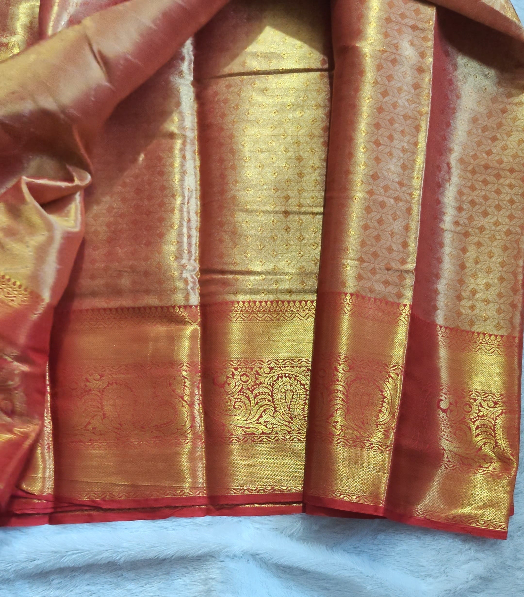 SV18      Semi Bridal Soft Tissue Silk Saree with Rich Zari Border & Pallu
