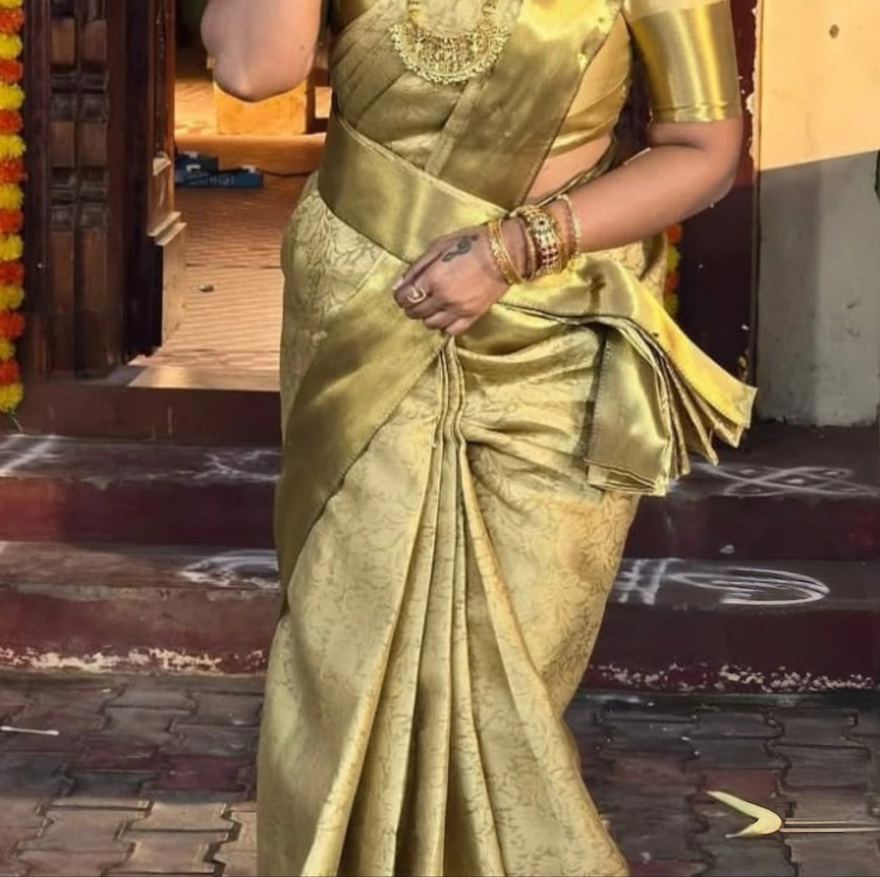 SV19   Semi Bridal Soft Tissue Silk Saree with Rich Zari Border & Pallu