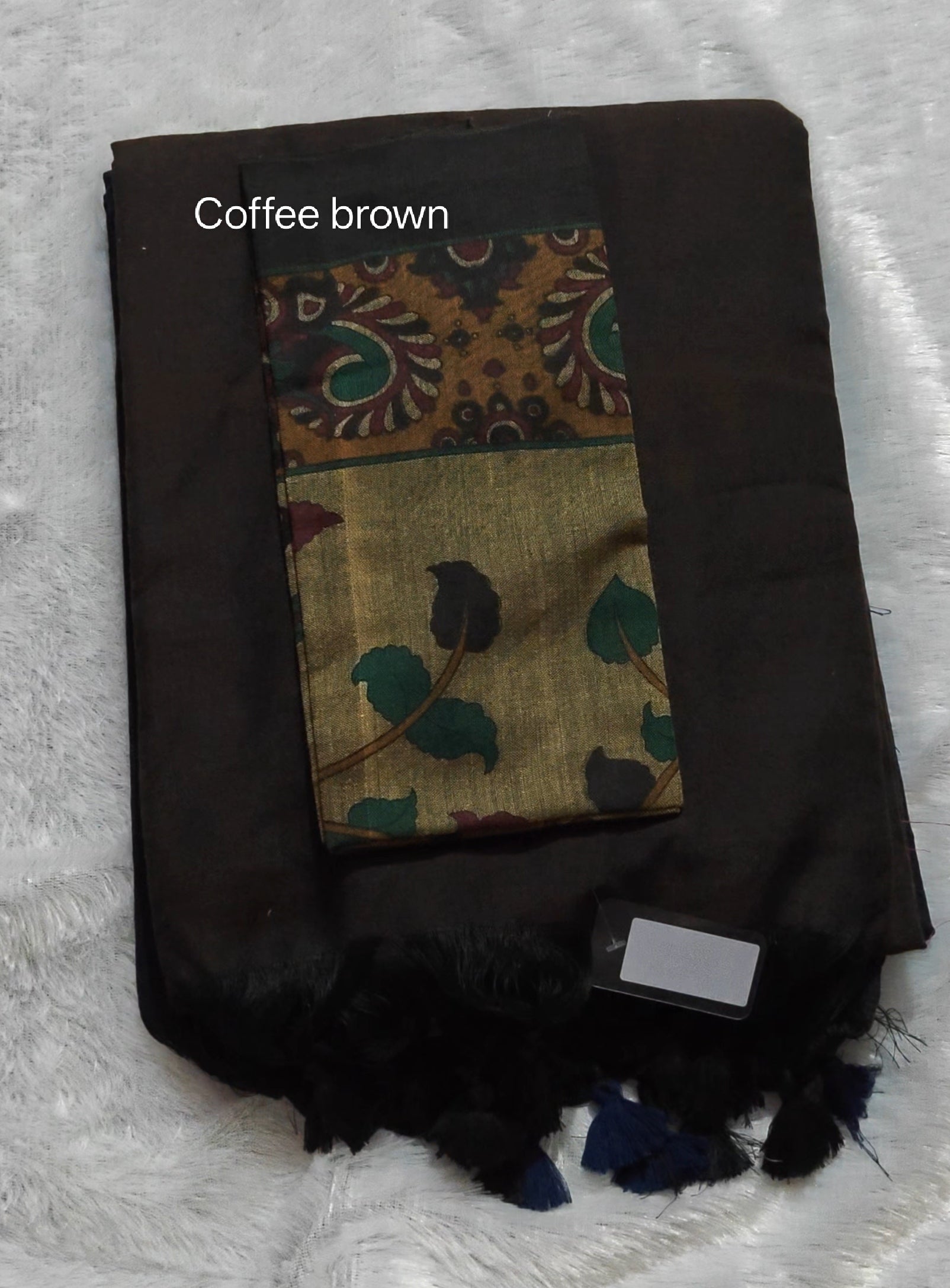 SV20     Plain khadi cotton saree with contrast Kalamkari blouse