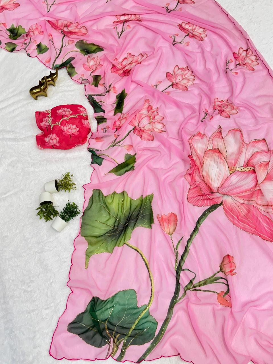 SV30  soft chiffon-style designer sarees with digital floral + butterfly prints.