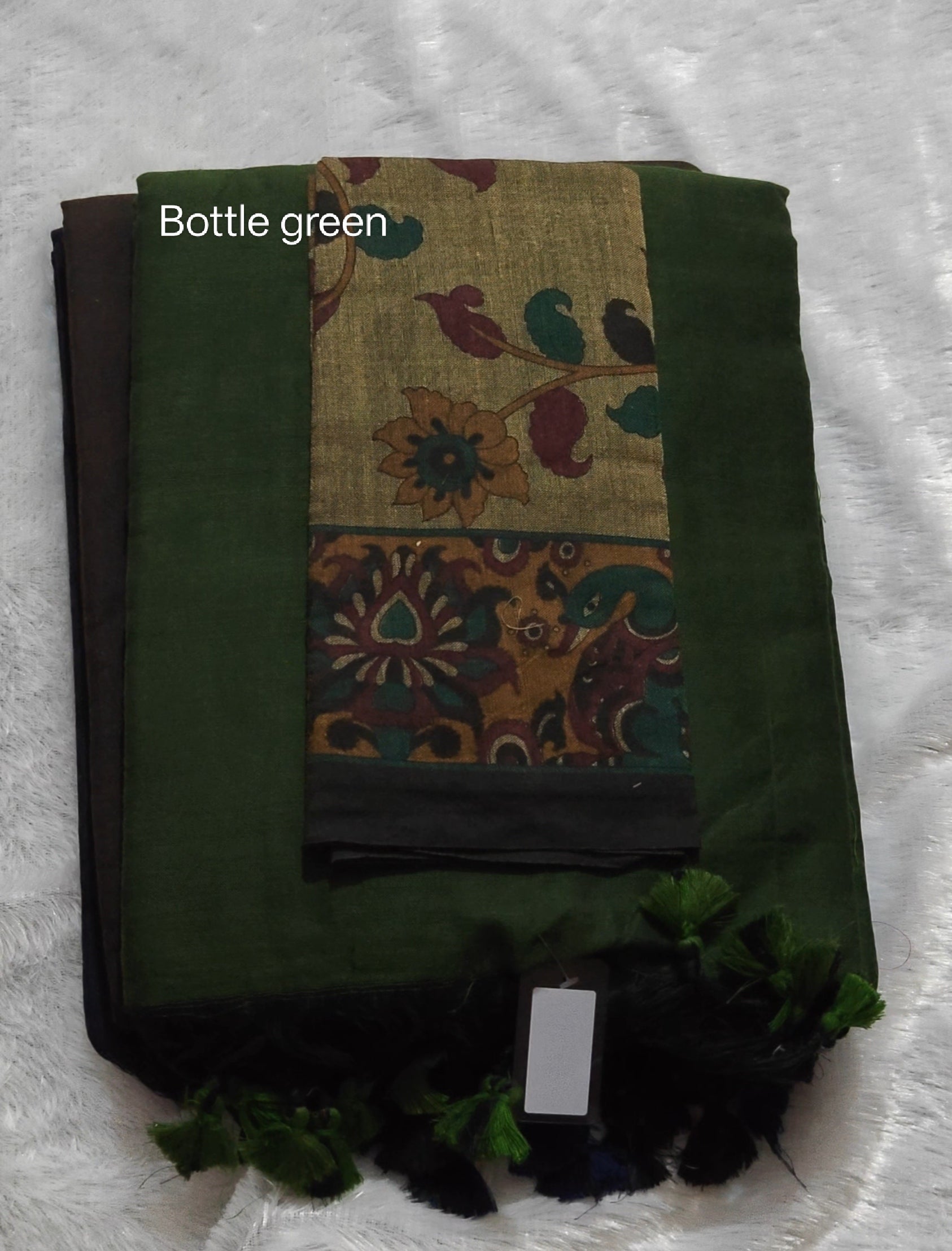 SV20     Plain khadi cotton saree with contrast Kalamkari blouse
