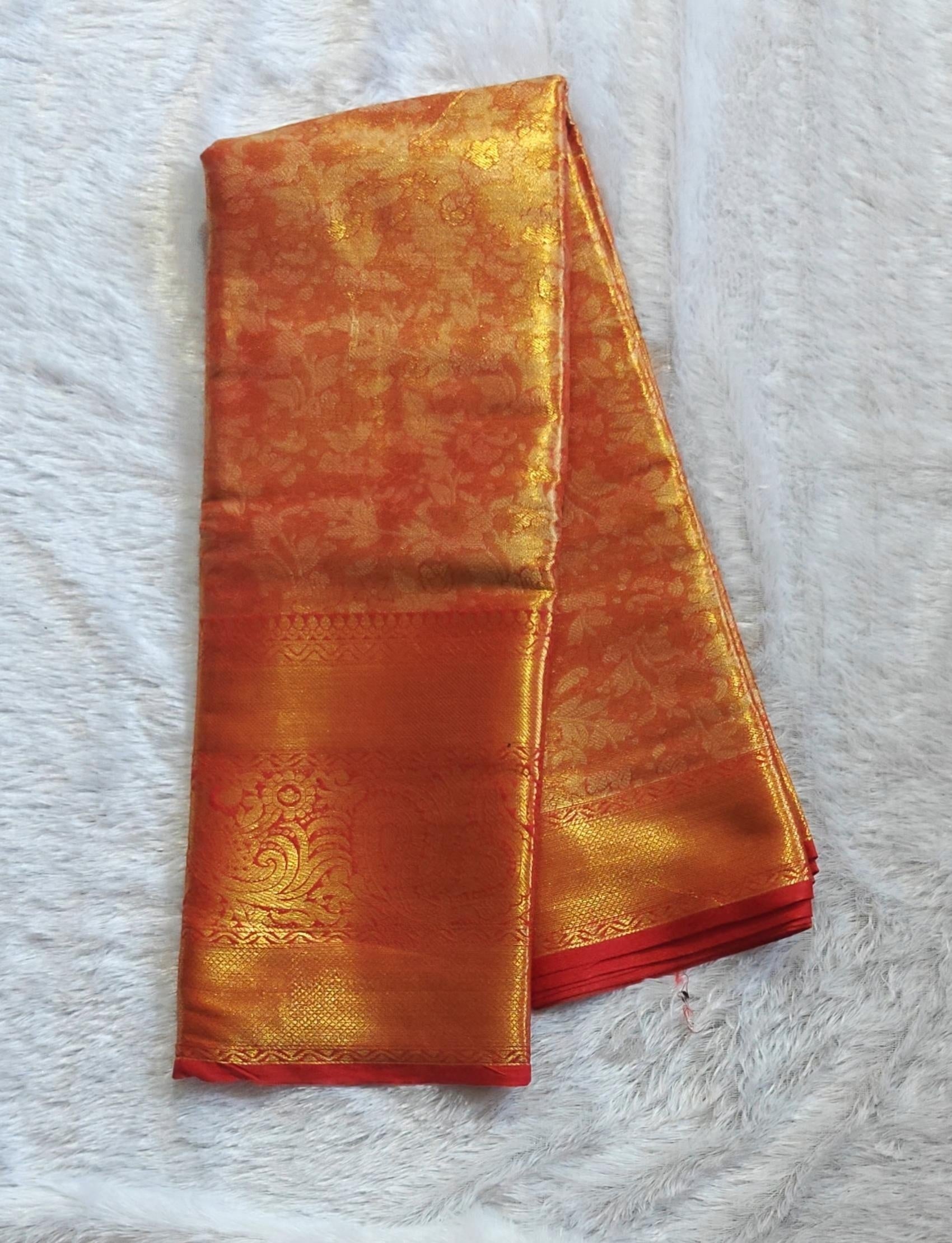 SV18      Semi Bridal Soft Tissue Silk Saree with Rich Zari Border & Pallu