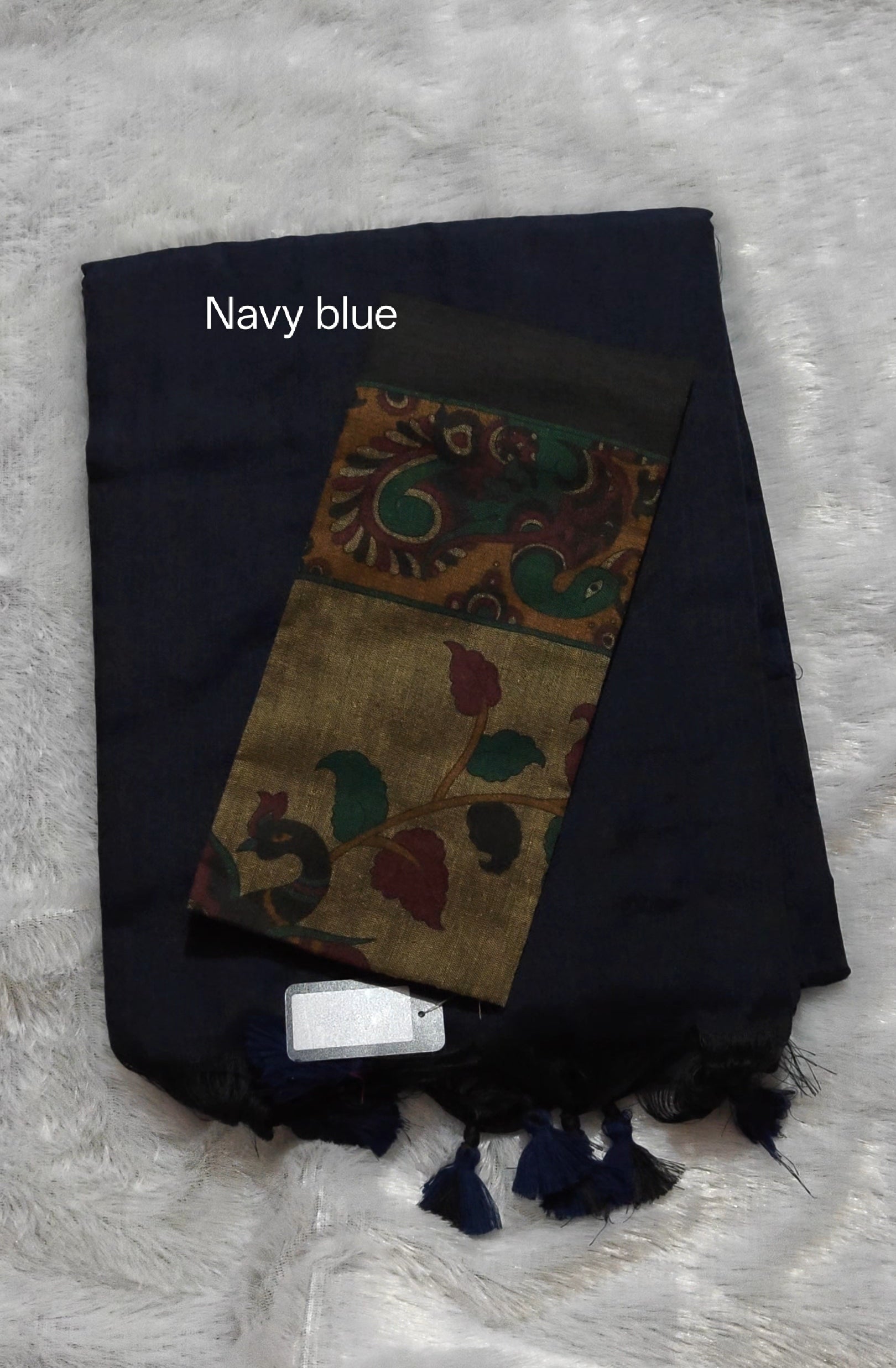 SV20     Plain khadi cotton saree with contrast Kalamkari blouse