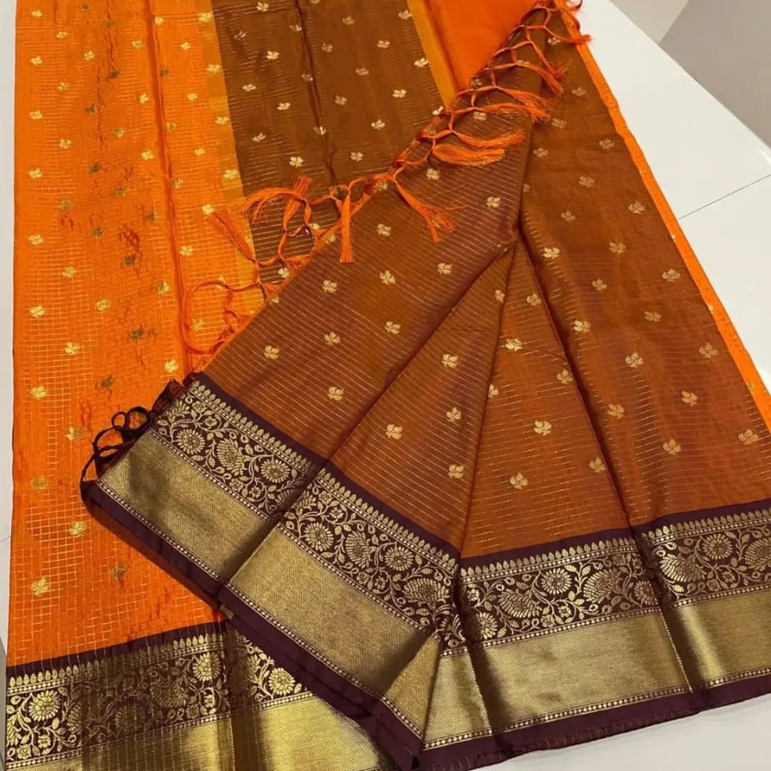 SV06 Rust Orange with Maroon Semi Banarasi saree