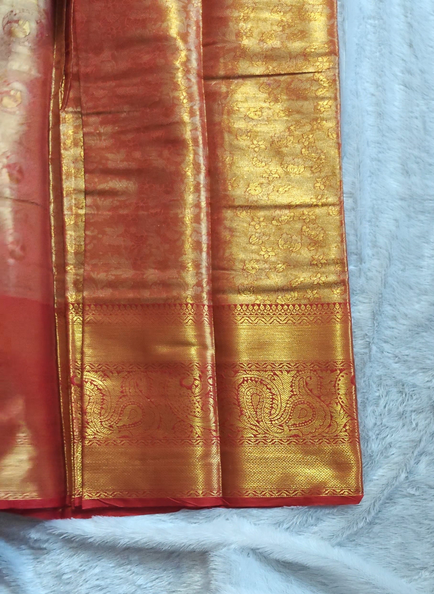 SV18      Semi Bridal Soft Tissue Silk Saree with Rich Zari Border & Pallu