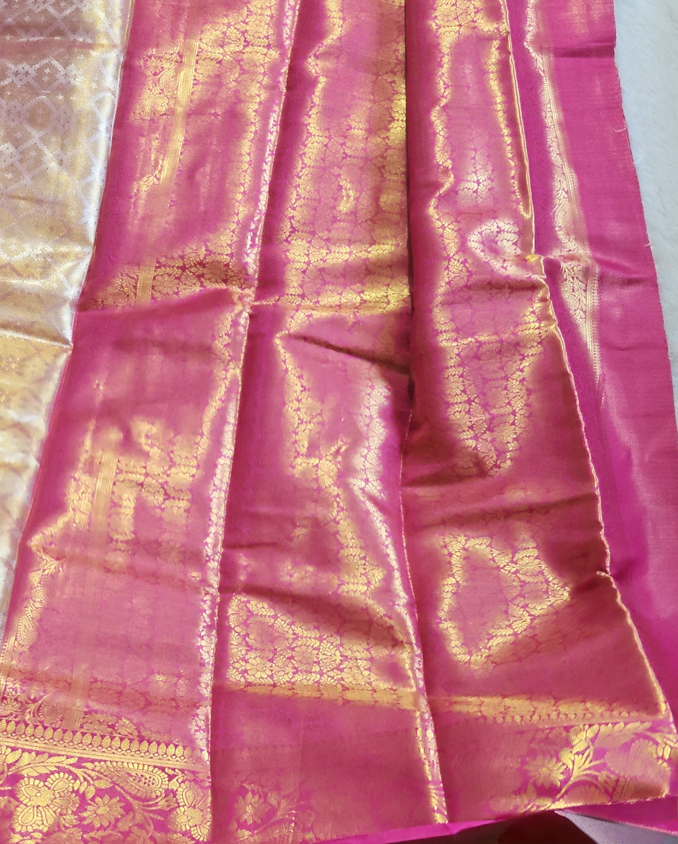 SV16          Semi Bridal Soft Tissue Silk Saree with Rich Zari Border & Pallu