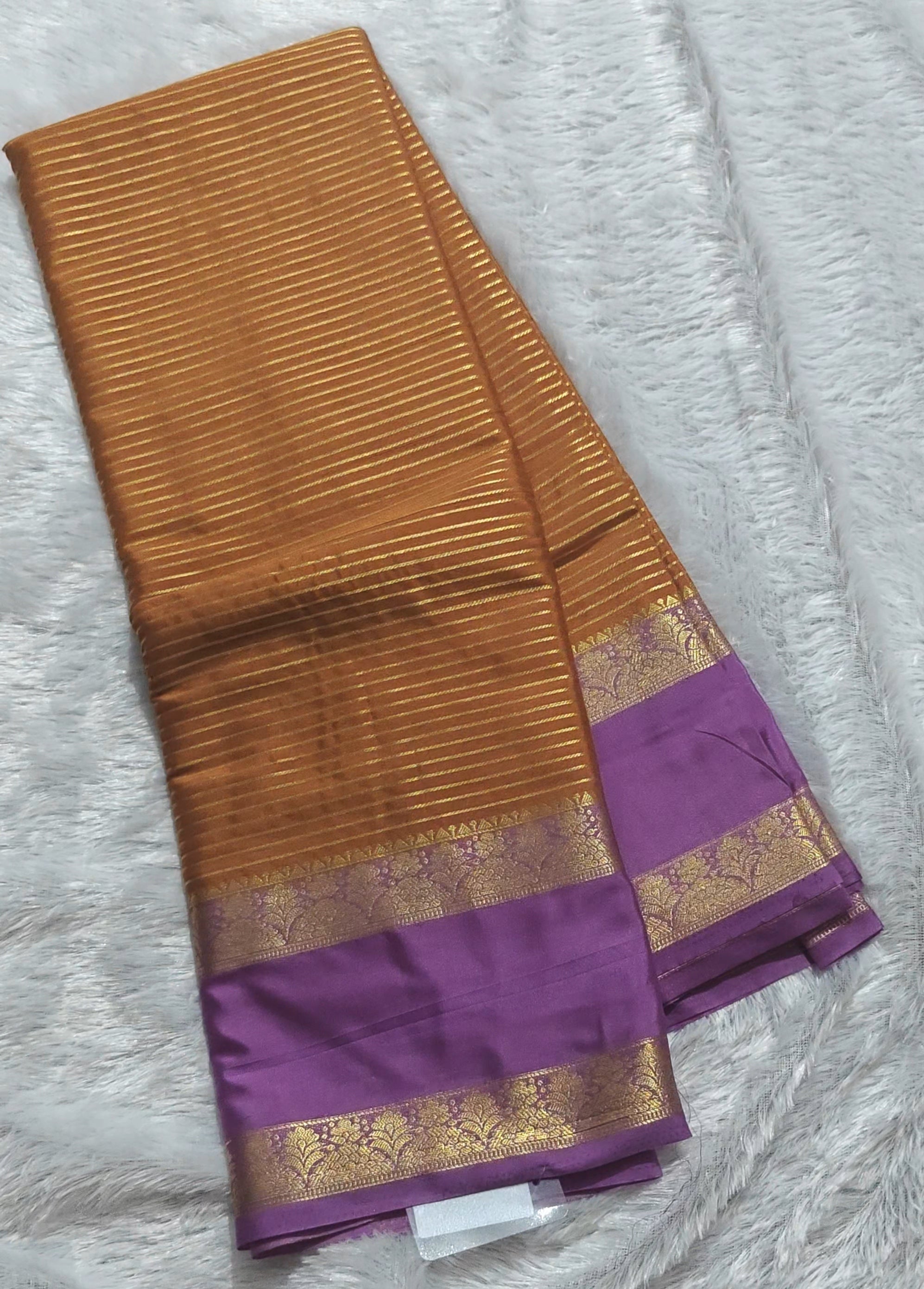 SV29  Mysore Crepe Silk Saree – Rich Stripes with Contrast Border